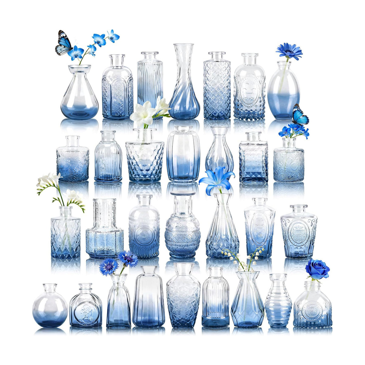 Der Rose 30pcs Glass Bud Vases, Blue Vases for Wedding Home Decorations