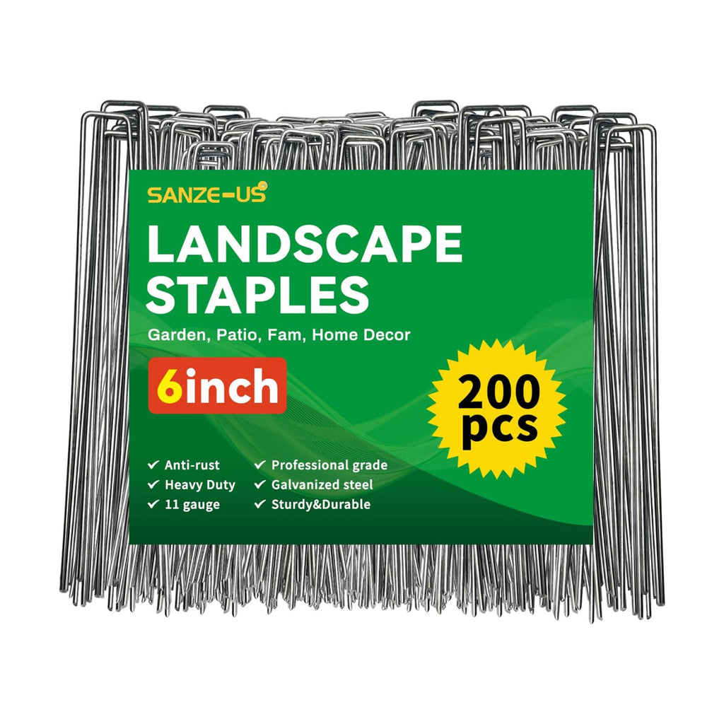6 Inch Galvanized Landscape Staples, 200 Pack 10 Gauge Garden Stakes Plant, Hot-dip U-Shaped Tent Stakes Cover Stakes