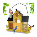 Solar Bird Feeder House for Outside Hanging, Large Capacity Birdhouse Bird Feeders Hanging for Outdoors, Metal Mesh Wild Birdfeeder for Finch Cardinal (Yellow and Black)