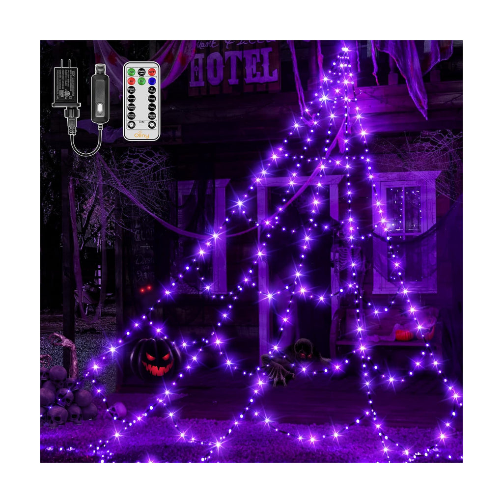 Ollny Halloween Lights Outdoor 454 LED Spider Web Lights Purple 17.4FT Tall