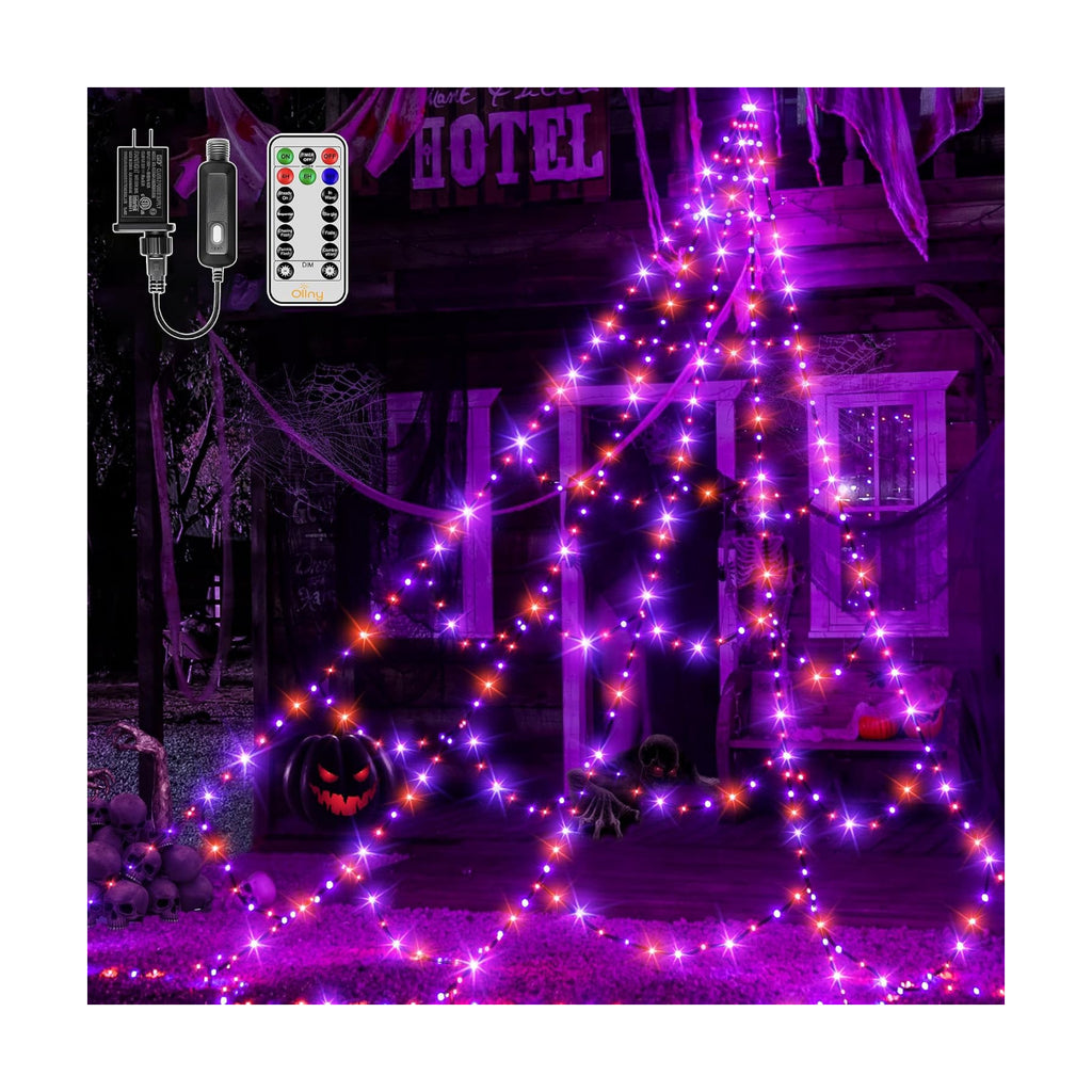 Ollny Halloween Lights Outdoor 454 LED Spider Web Lights Orange & Purple