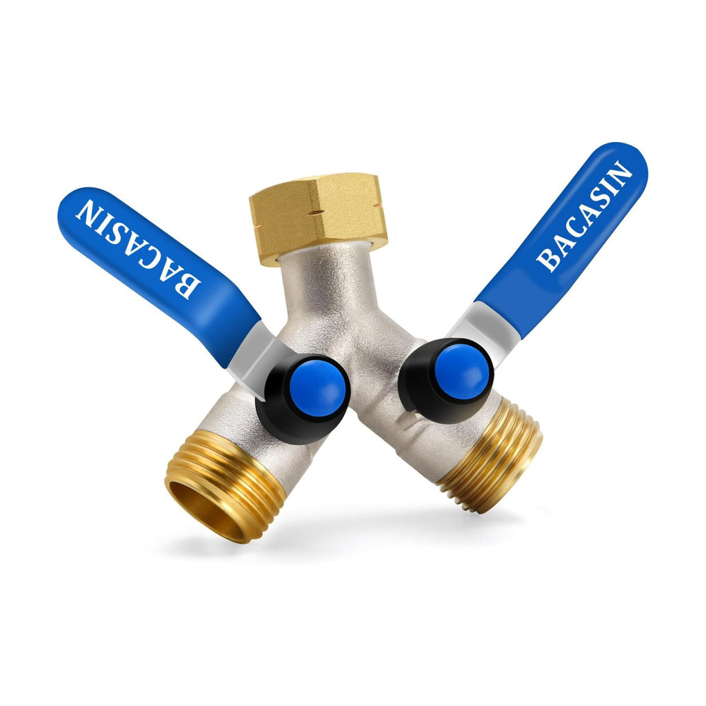 Brass Garden Hose Splitter, Garden Hose Splitter 2 Way Heavy Duty, With 2 304 Stainless Steel Extension Handles, 2-Way