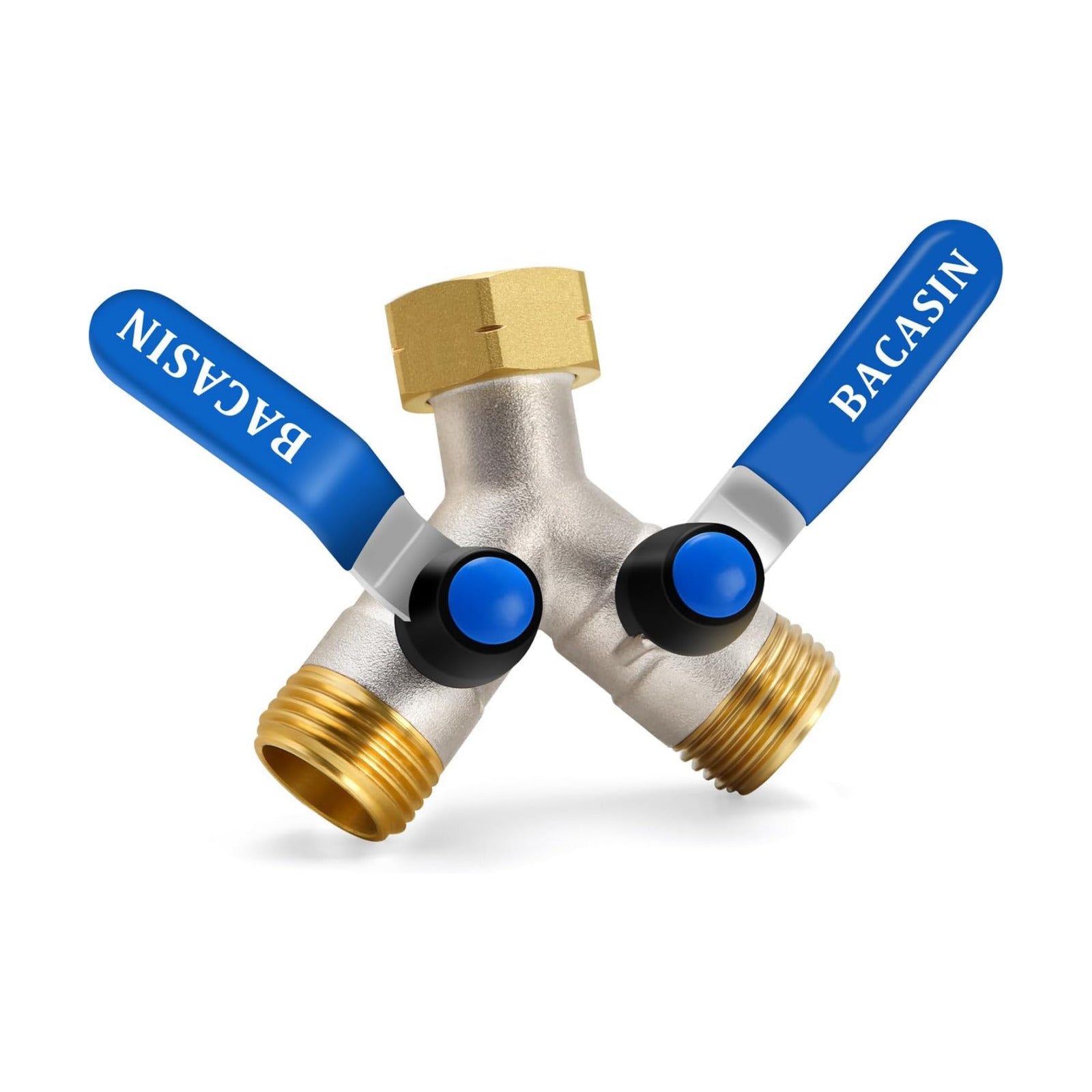 Brass Garden Hose Splitter, Garden Hose Splitter 2 Way Heavy Duty, With 2 304 Stainless Steel Extension Handles, 2-Way