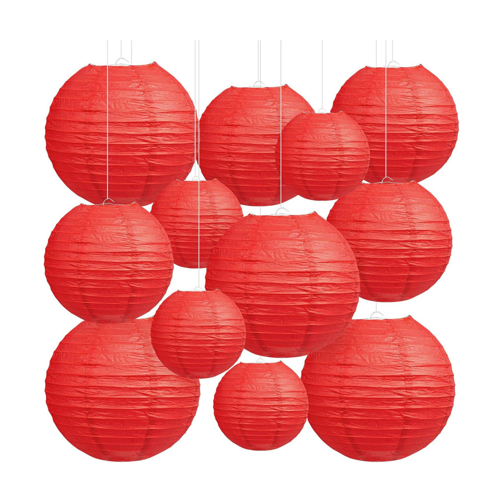 Red Paper Lanterns, 12Pcs 6-10 Inch Round Hanging Party Decorations