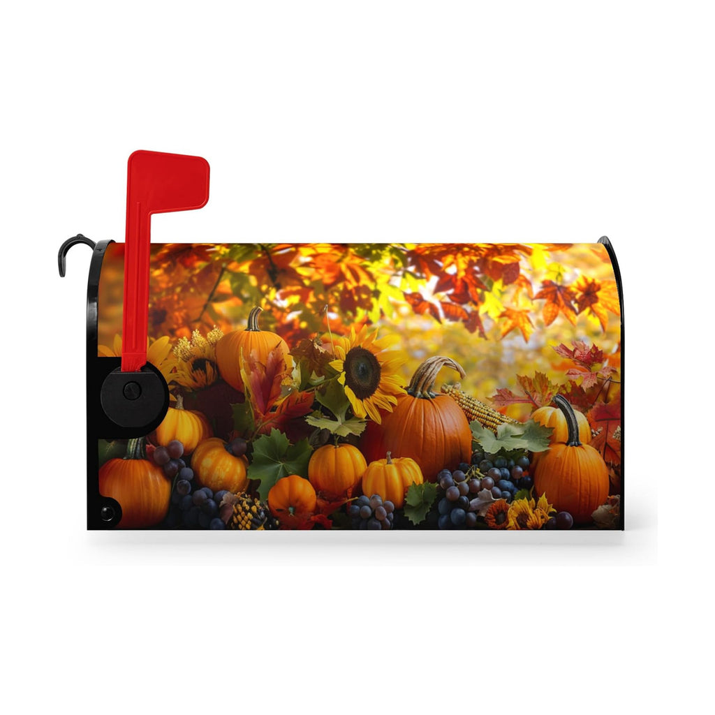 Fall Autumn Pumpkin Mailbox Cover Magnetic Large Size 25.5X21 Inch Harvest Maple Leaves Letter Box Cover Yellow Pumpkins Fall Mail Wraps Post Garden Decorations