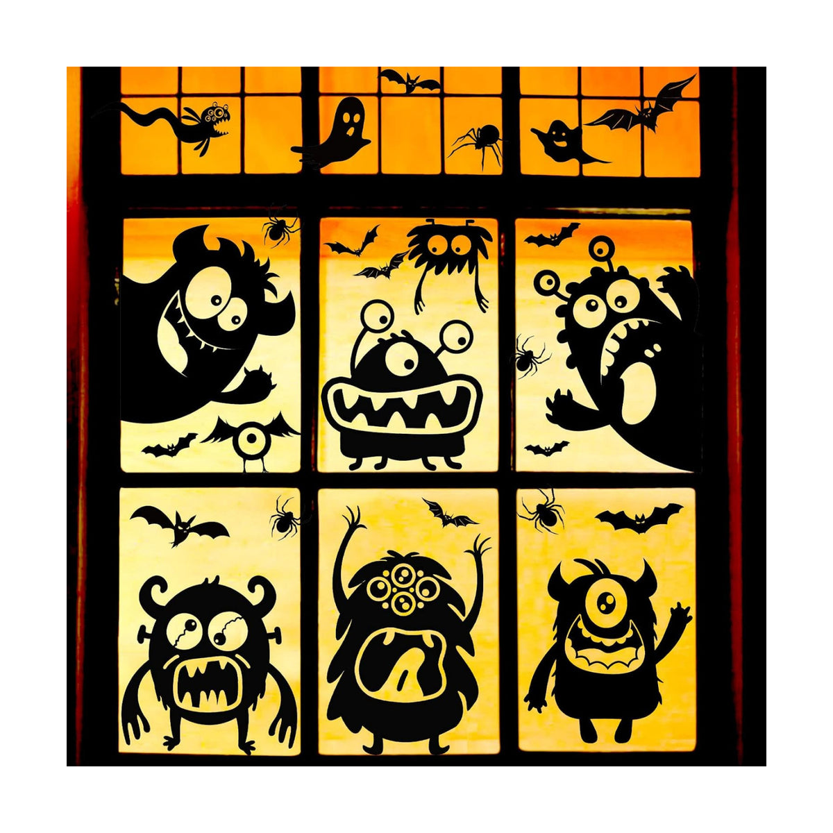 Halloween Window Clings Decorations - Silhouette Decorations With Cute Monster Stickers for Glass