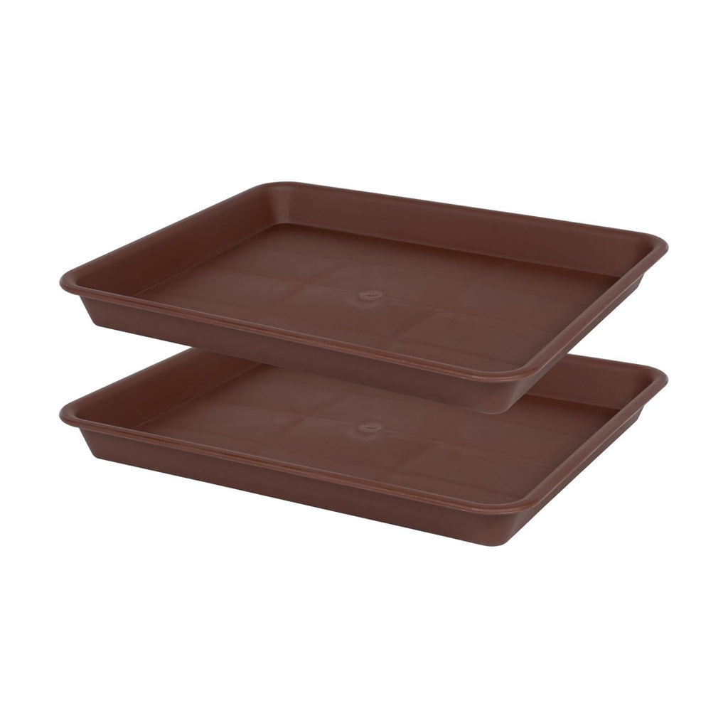 VUWEZ 2 Pack Rectangular Plant Saucer, Heavy Sturdy Seed Starting Nursery Trays for Indoors No Holes, Growing Starter Tray (17.5"x10.6", Chocolate)