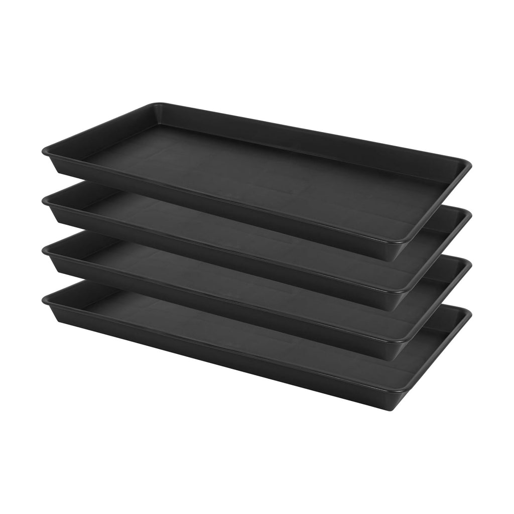 VUWEZ 4 Pack Plant Saucer Tray Rectangular, Plant Growing Nursery Trays, Heavy Sturdy Seed Starting Trays, Plants Starter Saucers for Indoors No Holes, Seed Starter Growing Tray (17.5"x10.6", Black)