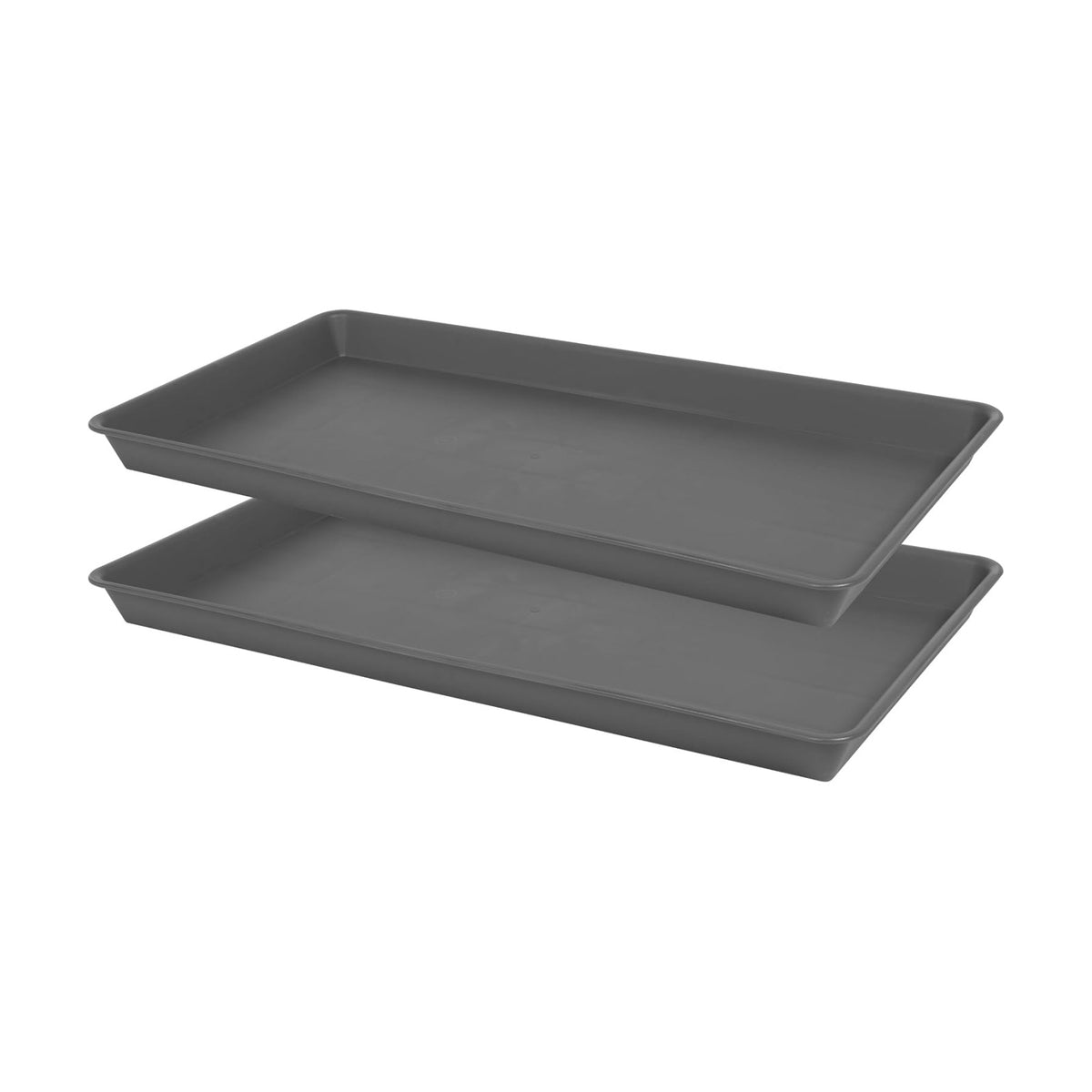 VUWEZ 2 Pack Plant Saucer Tray Rectangular, Plant Growing Nursery Trays, Heavy Sturdy Seed Starting Trays, Plant Starter Trays for Indoors No Holes, Seed Starter Growing Tray (17.5"x10.6", Gray)