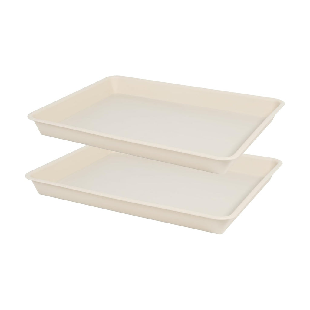 VUWEZ 2 Pack Rectangular Plant Saucer Tray, Heavy Duty Plastic, Beige, 17.5" x 10.6" x 1.5" (2 pack), Plant Drip Trays for Pots, Seed Starter Growing Trays, Indoor/Outdoor Use