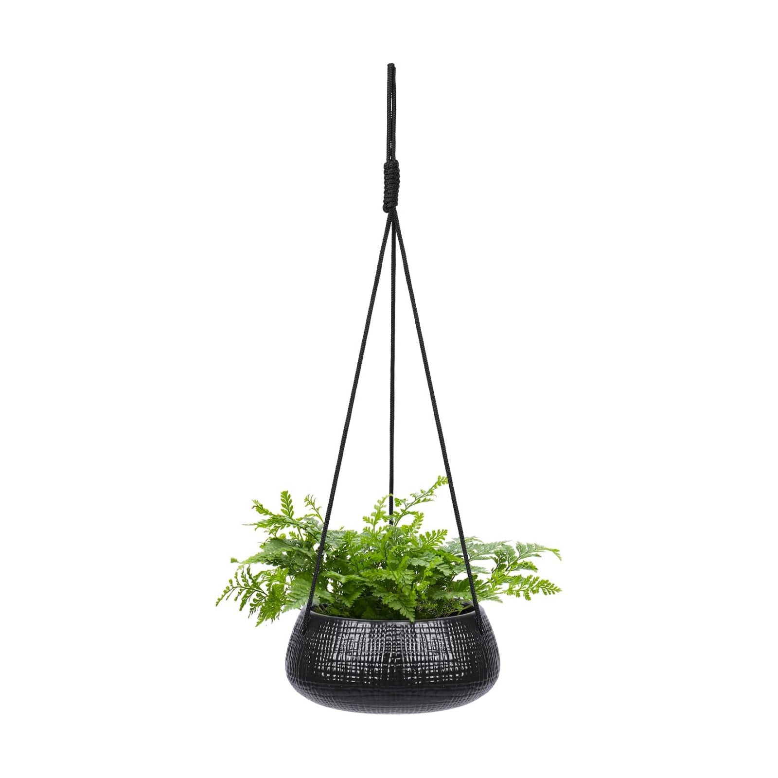 8 Inch Hanging Planter for Indoor Plant, Ceramic Black Flower Pot | Modern Textured Design, Drainage Hole, for Indoor