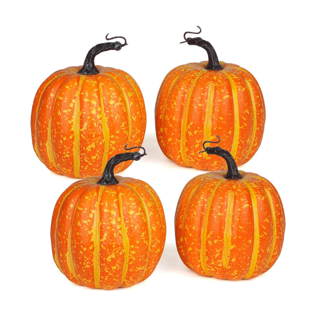 Artmag 6 Inch Large Artificial Pumpkins, 4PCS Big Orange Drawing Line Faux Foam Harvest Pumpkins for Fall Thanksgiving Holiday Decorations