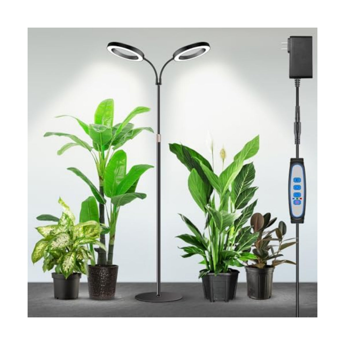 Garpsen Halo Grow Lights, Dual-Head 6000K LED Floor Plant Light with Base