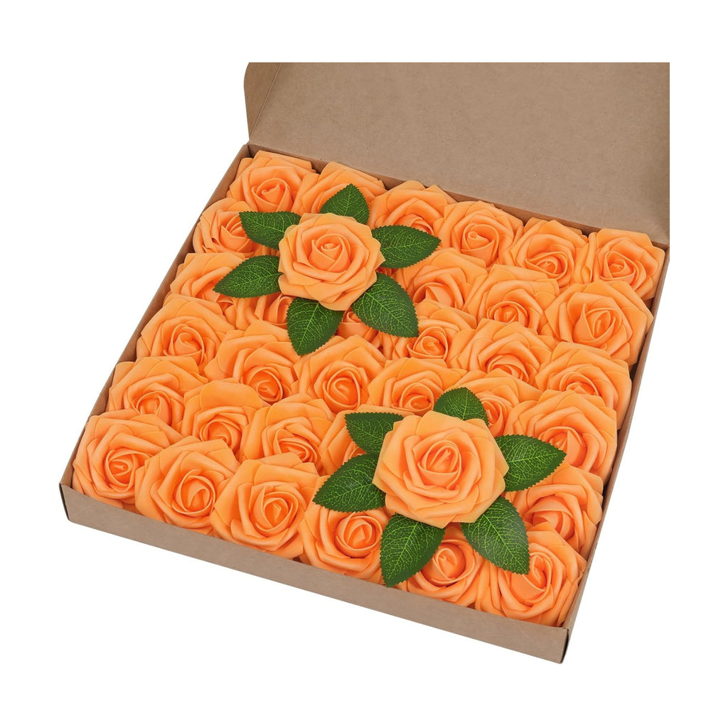 BLEUM CADE 36Pcs Artificial Flowers Fake Foam Roses with Stems for Wedding