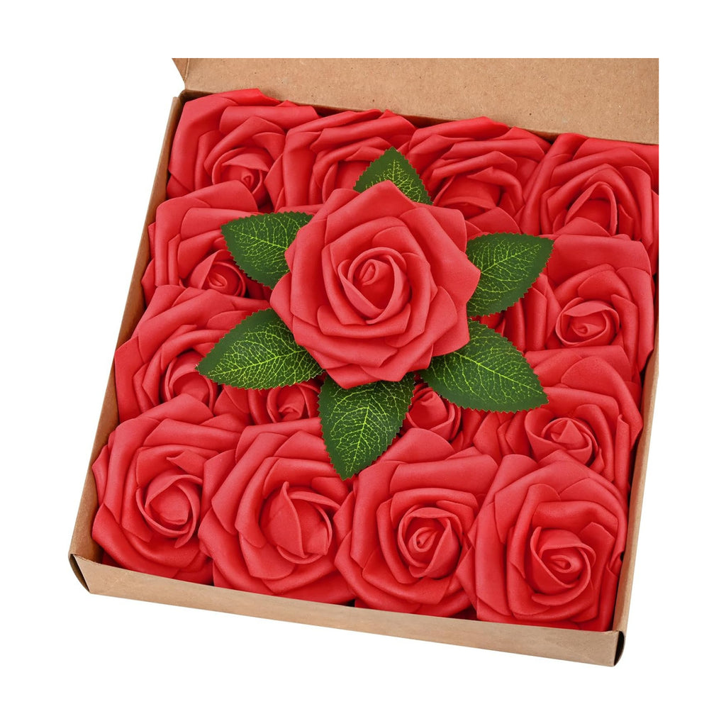 BLEUM CADE 16Pcs Artificial Flowers Fake Foam Roses with Stems for Wedding