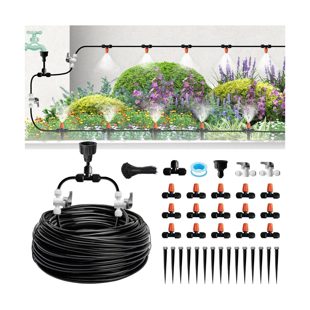 Misting Drip Irrigation System for Garden Watering,Raised Bed 60FT | Quick-Connect Micro Mist Kit for
