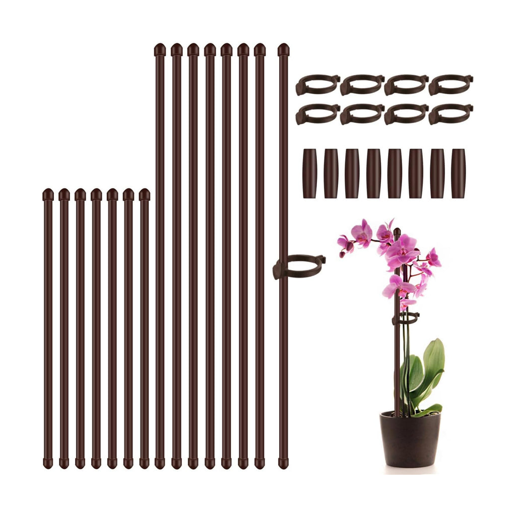 Plant Stakes 17inch &11inch SupKing 16Pcs Adjustable Flower Support Poles Orchid Sticks with Clips for Indoor Outdoor Garden Potted Tomato Rose Amaryllis Vegetables Comes with 20 Ties (Brown)
