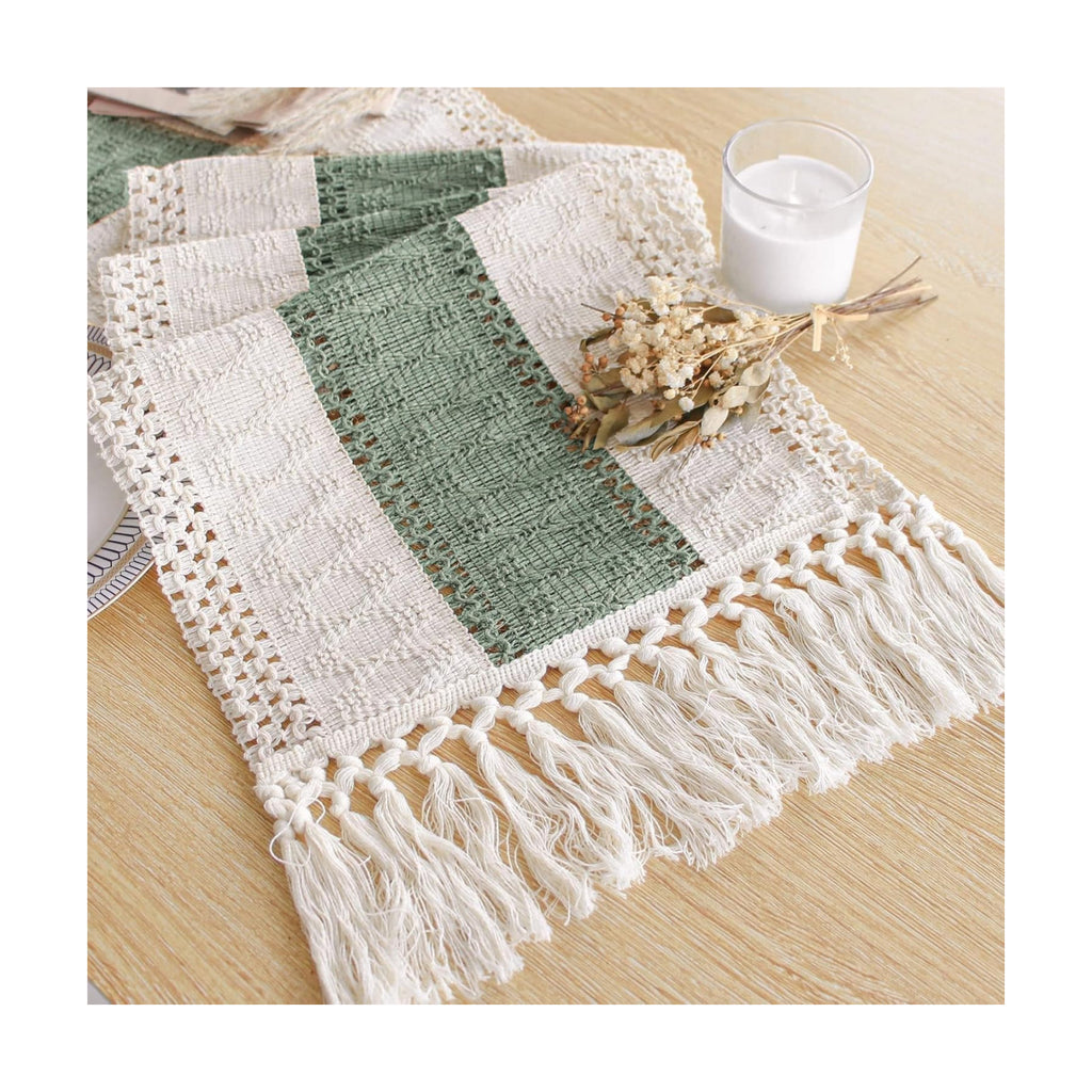 FEXIA Boho Table Runner for Home Decor 12x72 Sage Green Fall Decorations