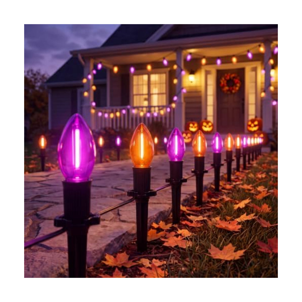 10 Pack Halloween Pathway Lights Outdoor, Orange & Purple LED Stake Lights