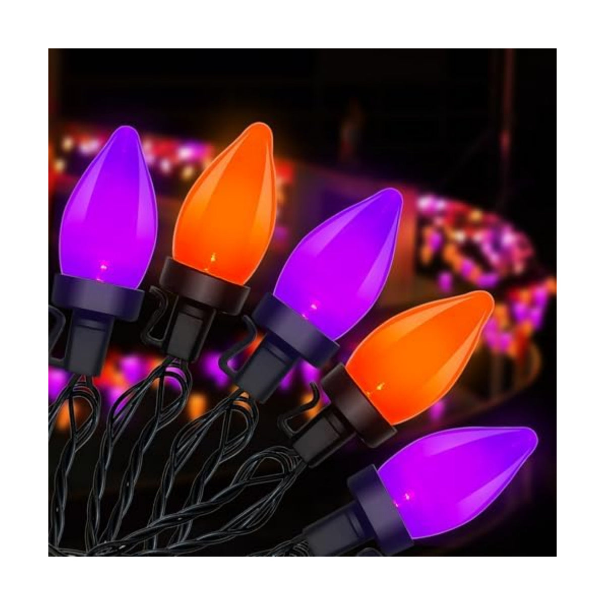 SUNSGNE 26FT Orange and Purple Halloween String Lights, 50 LED Bulbs