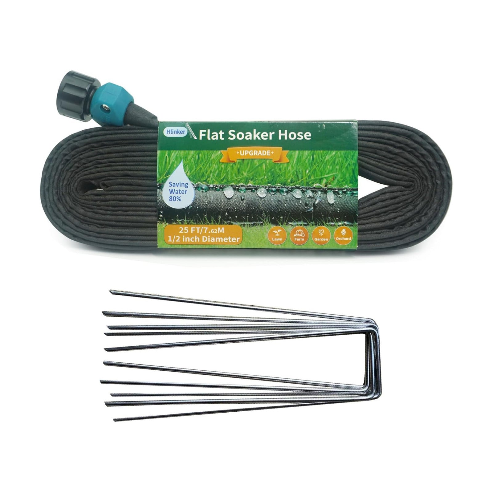 Hlinker 2026 Flat Soaker Hose 25 ft with Stake for Garden, Linkable Drip Hose Diy Automates Garden Irrigation System