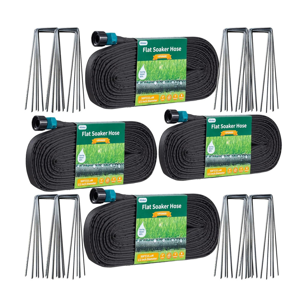 Hlinker 2026 Flat Soaker Hose 200 ft (50ft 4Packs) with Stake for Garden, Linkable Drip Hose Diy Automates Garden