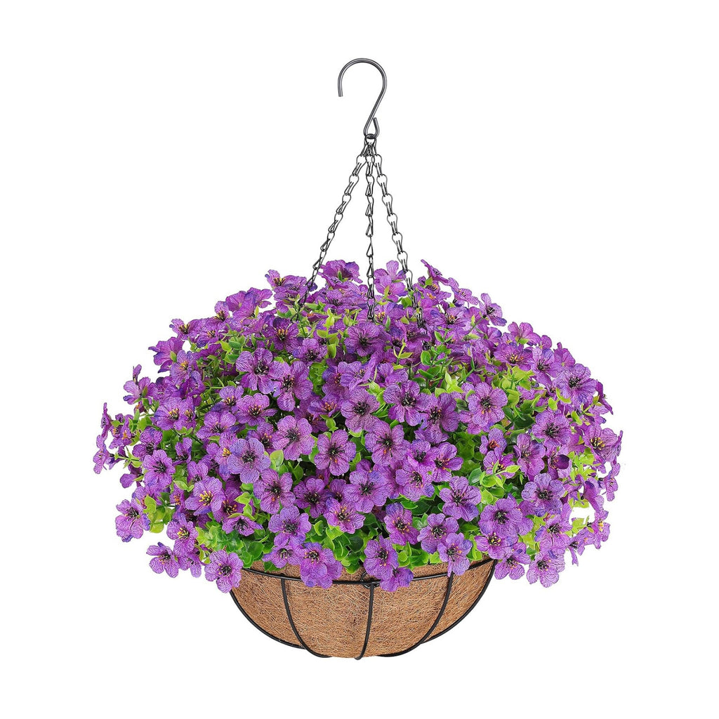 AGIRL Artificial Hanging Flowers with Baskets for Outdoors(Purple)