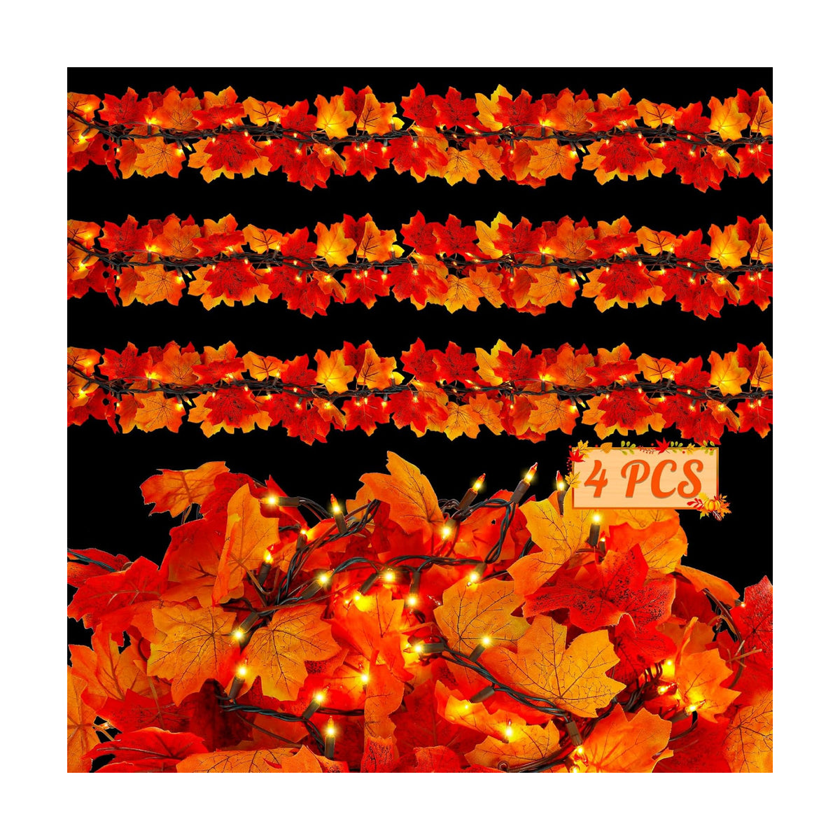 4Pack 36FT Plug in Fall Garland with Lights for Fall Decorations for Home