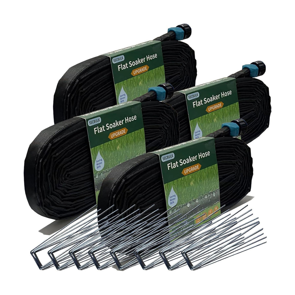 Secbulk 2026 Flat Soaker Hose 200 ft with Stakes for Garden, 50ft x 4 Linkable Drip Hose Diy Garden Irrigation System
