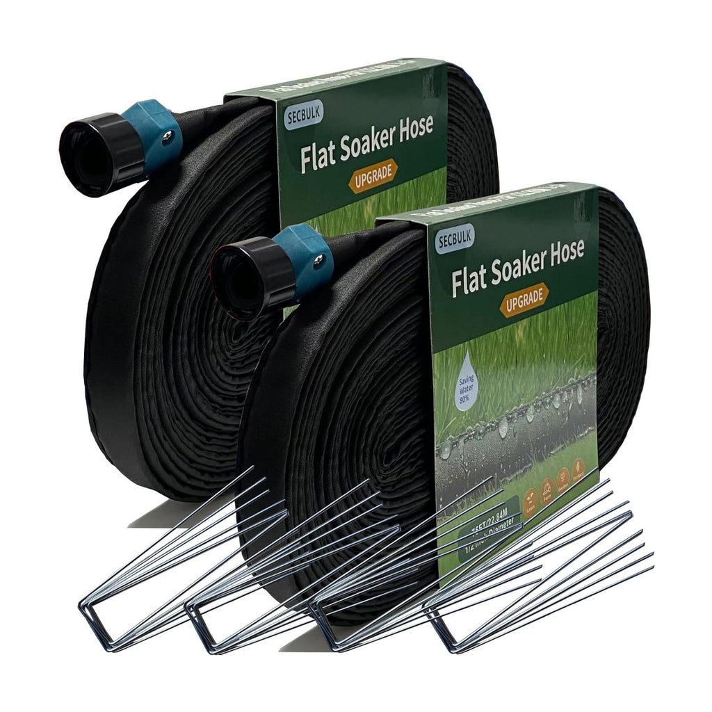 Secbulk 2026 Flat Soaker Hose 150 ft with Stakes for Garden, 75ft x 2 Linkable Drip Hose Diy Garden Irrigation System