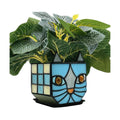 Stained Glass Blue Cat Planter,Plant pots with Drainage Holes, Plant Flower Pot for Houseplants and Succulents,Cute