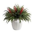 15 Pcs Christmas Norfolk Pine Branches Red Berry Stem Faux Christmas Sprigs
