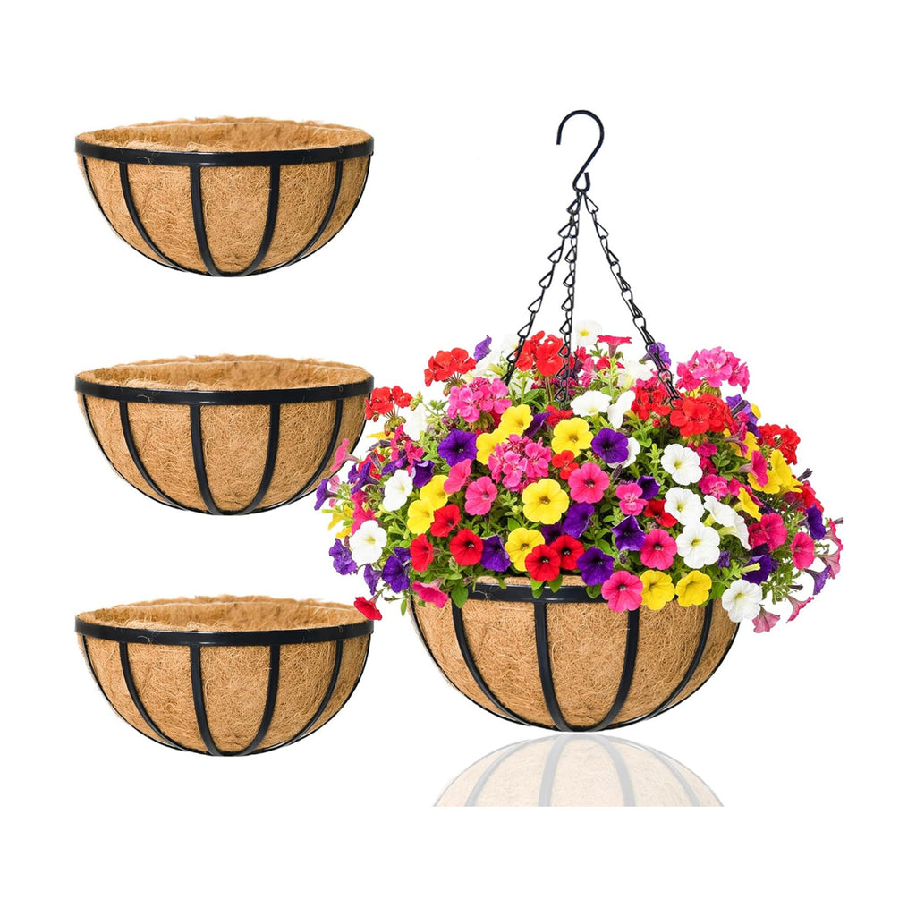Hanging Planters for Outdoor Plants 4 Pack 14 inch Metal Hanging Flower Basket with Coco Coir Liner Wire Plant Holder