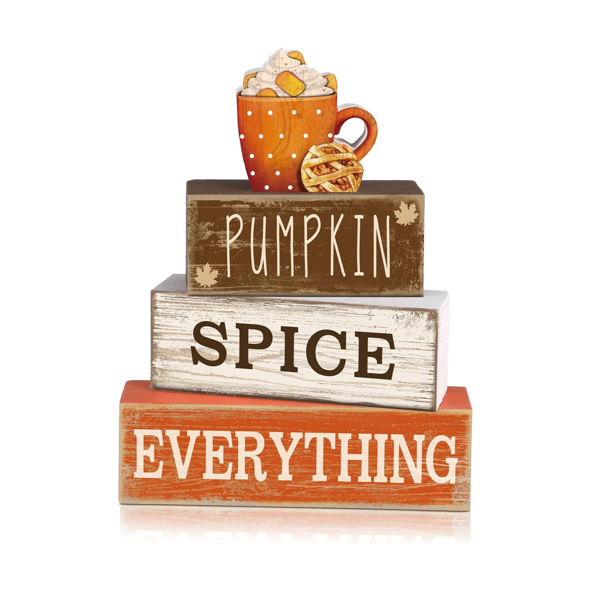 Moucuny 4 Pcs Fall Table Decor Pumpkin Spice Sign, Wooden Tiered Block Set