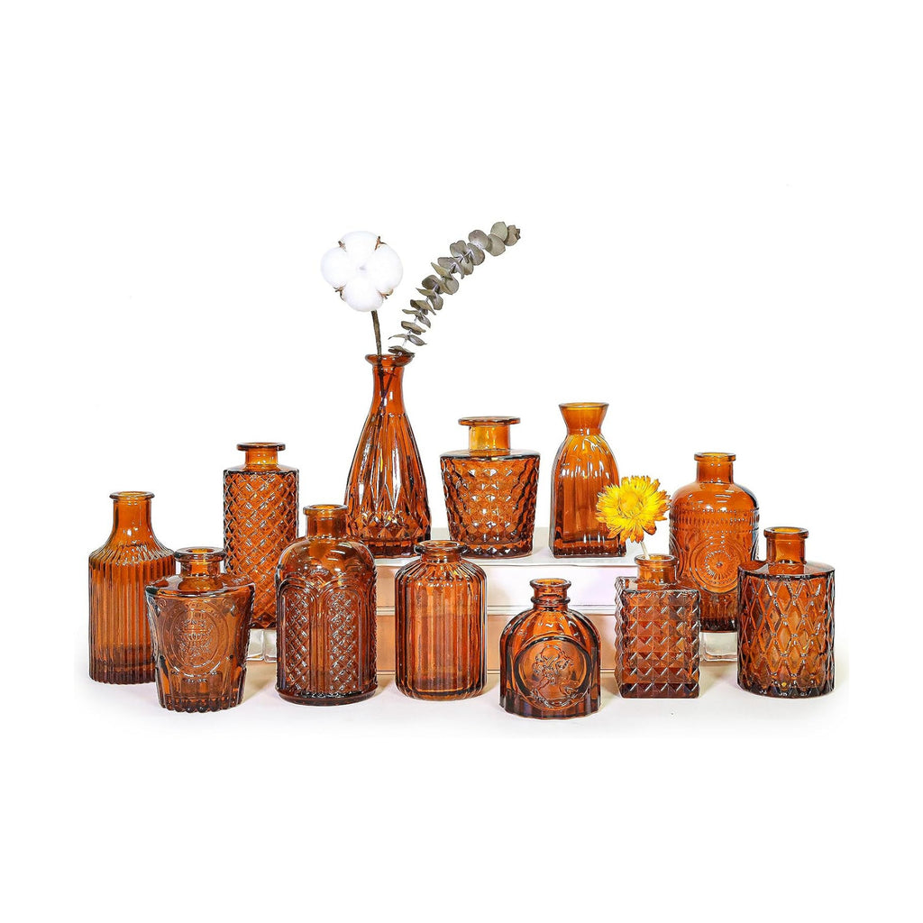 SUPMIND Glass Bud Vases Set of 12, Small Dark Brown Flower Vases in Bulk