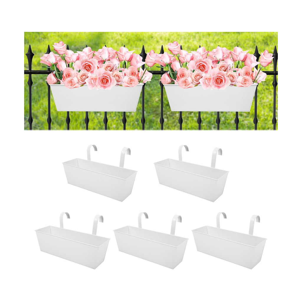 Railing Planters Outdoor Balcony 16 Inch Deck Over The Railing Planter Boxes Hanging Planters for Fence Flower 5 Pcs
