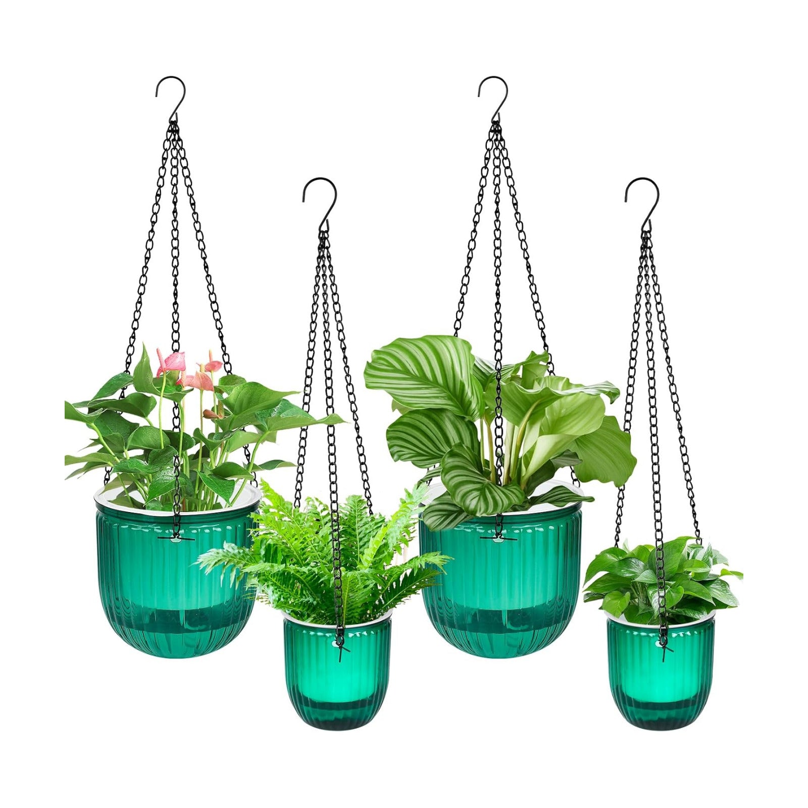 4Pcs Self Watering Hanging Planter, 6.5'' 4.5'' Hanging Plant Pots with Drainage Holes,Plastic Hanging Plant Flower