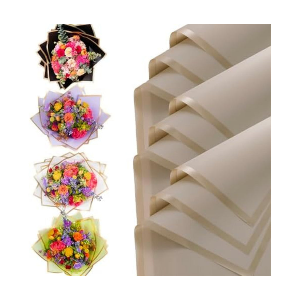 the florist Supply 20 Sheets Premium Flower Wrapping Paper | Waterproof Flower Wrapping Paper for Bouquets | Double Sided Floral Bouquet Sheets | DIY Gifts Borderline Khaki/Bronze