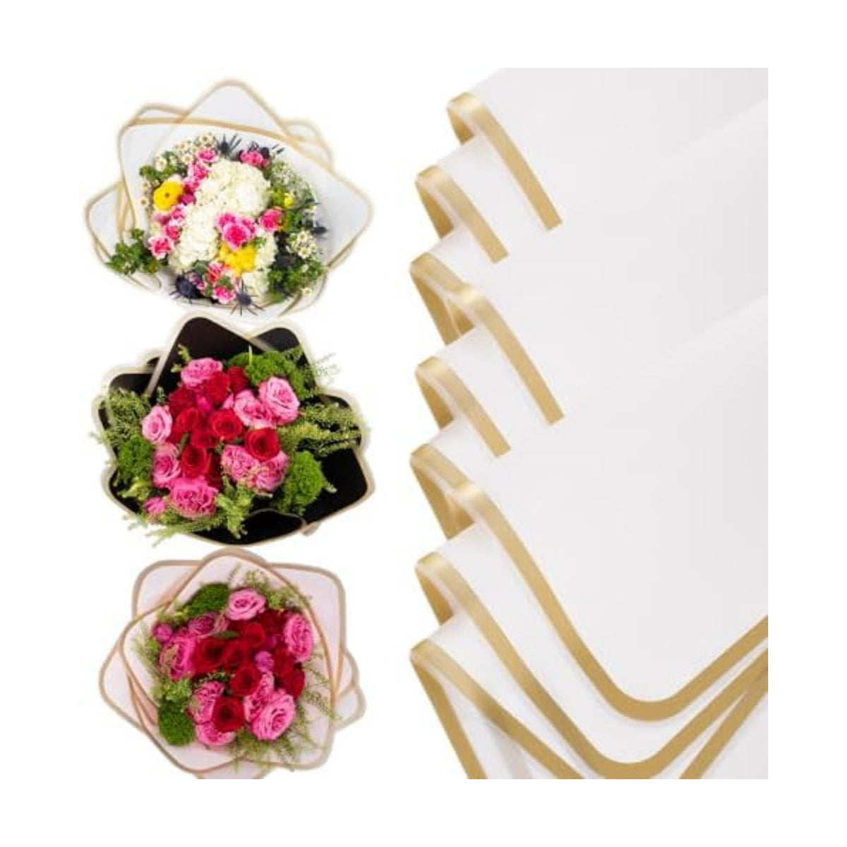 the florist Supply 20 Sheets Premium Flower Wrapping Paper | Waterproof Flower Wrapping Paper for Bouquets | Double Sided Floral Bouquet Sheets | DIY Gifts Rocio White/Gold