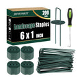 100 Pack Landscape Staples, 6 Inch, 11 Gauge | Garden Staples with Buffer Washer, Galvanized Steel, Pick Hook Garden
