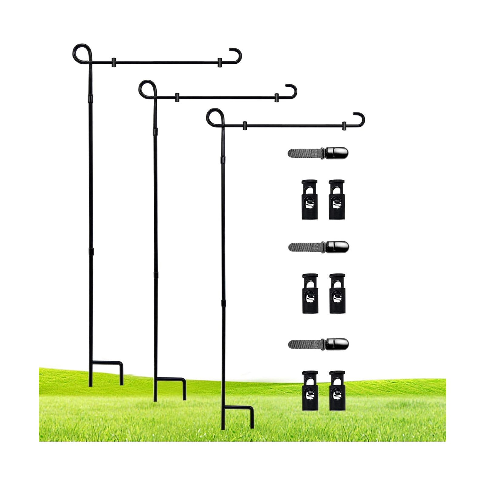 3 Pack Garden Flag Stand Holder Pole, Proof Metal Paint Yard Flag Stand | Premium Powder-Coated Weather- with Tiger