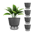 2024 Upgraded 5 Pack 6-Inch Self-Watering Planter Pots with Deep Reservoir for Indoor and Outdoor Plants with Planting Tools (Frosted Black)