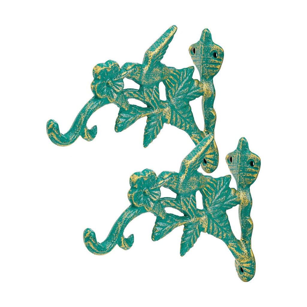 Sungmor Cast Iron Hanging Plant Brackets, 7.2 Inches Long 2 Pack Green | Wall Mounted Flower Pot Hooks, Outdoor Bird