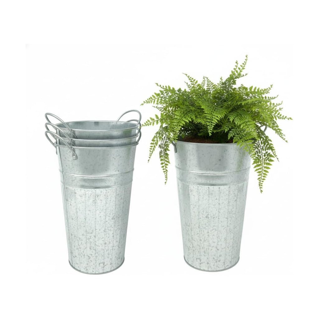 DAHO 4 Pack Tall Metal Planters for Plants, Flowers, Decor, Garden, Patio, Indoor or Outdoor (Galvnized, 9.06'')