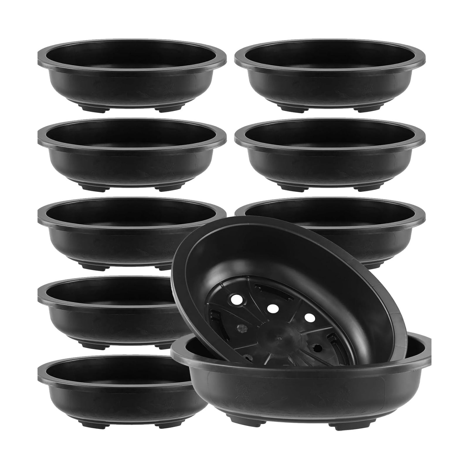 HOIGON 10PCS 12 Inches Plastic Oval Bonsai Training Pots, Black Large Oval Plastic Planter Pot with Drainage Hole