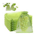 100 Pcs Fruit Protection Bags, 8 x 12 Inch Green Netting Cover Bags with Drawstring, Pest Barrier for Trees, Garden Cover Mesh Bags for Plant Fruit, Flower and Vegetables
