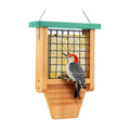 Gbekery Wooden Suet Feeder with Tail Prop for Outside Hanging, Green Roof