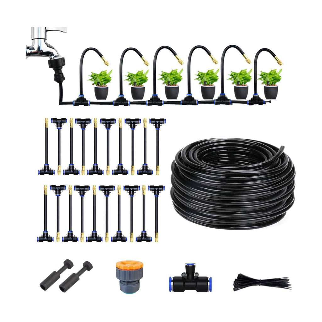 Garden Watering System, Greenhouse Mist Drip Irrigation Kit,65Ft Hanging Plant Watering System with 20 Three-Way