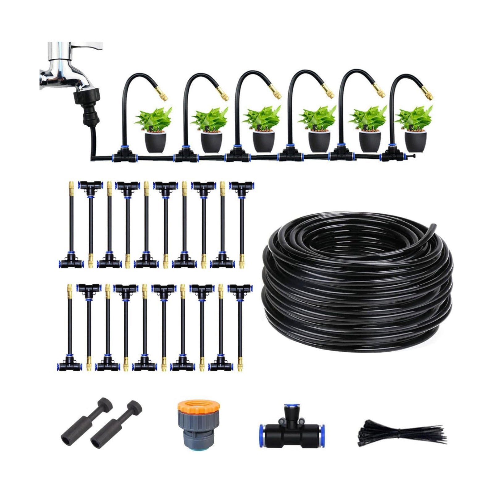 Garden Watering System, Greenhouse Mist Drip Irrigation Kit,65Ft Hanging Plant Watering System with 20 Three-Way