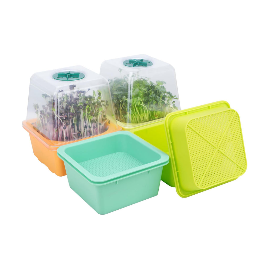 Microgreen Growing Trays, 5" x 5" Sprouting Tray with Humidity Dome, 1.2 mm Small Mesh Holes, BPA Free, Sprouter Kit
